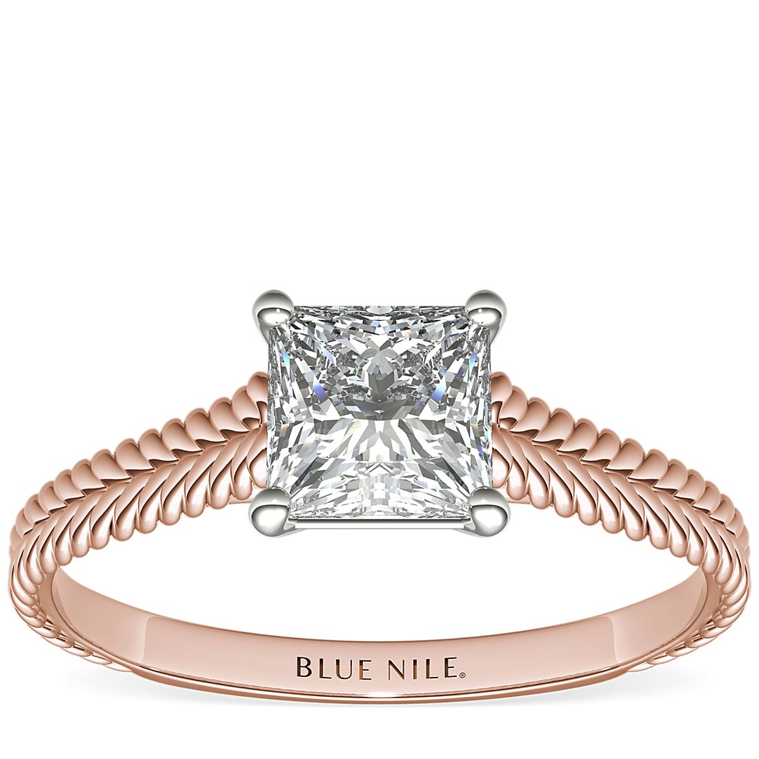 Blue Nile Braided Cathedral Solitaire 1.20-Carat Radiant-Cut Diamond Ring in Rose Gold